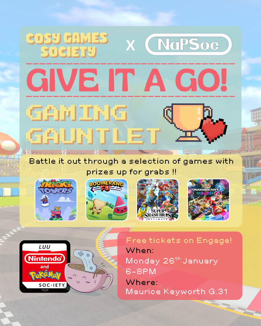 The image for the event named Cosy Games x Nintendo and Pokemon GIAG