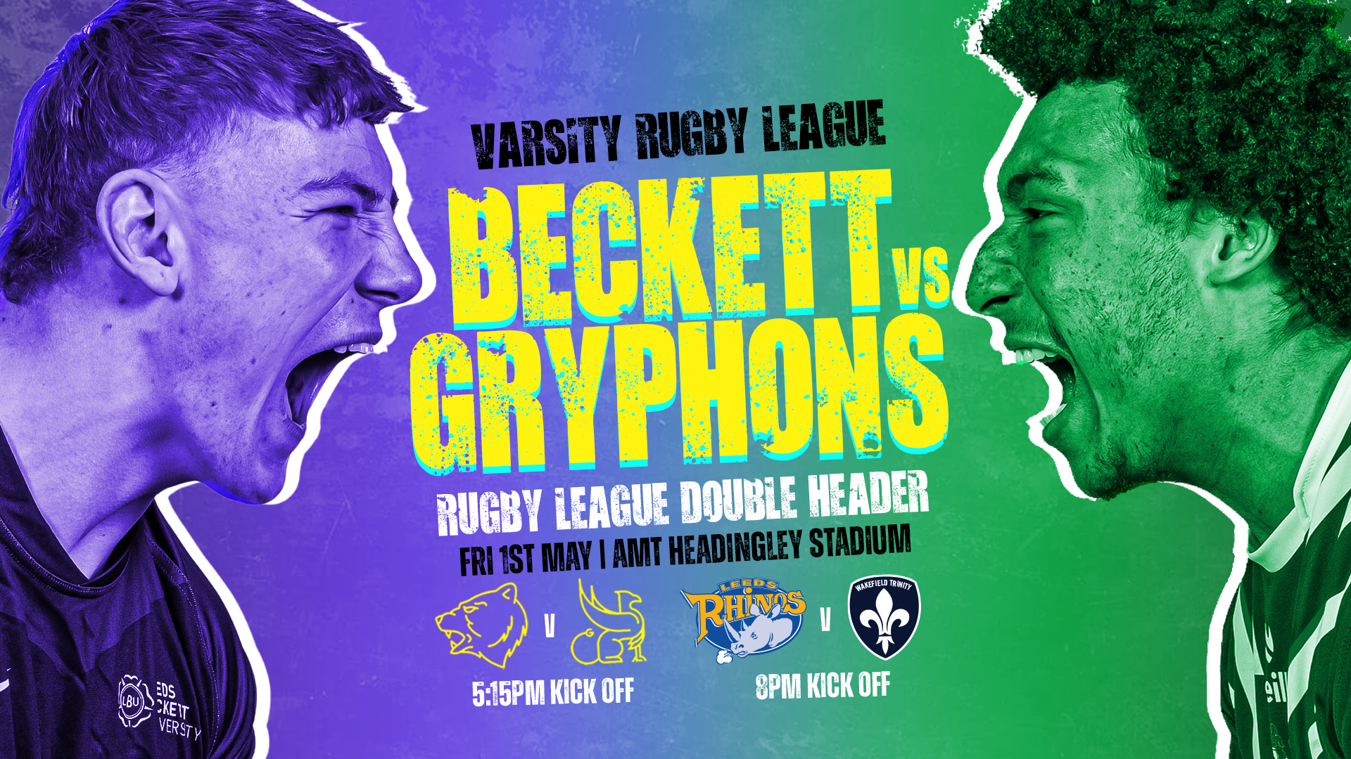 The image for the event named Rugby League Varsity 2026: Leeds Beckett vs University of Leeds AND Leeds Rhinos vs Wakefield Trinity