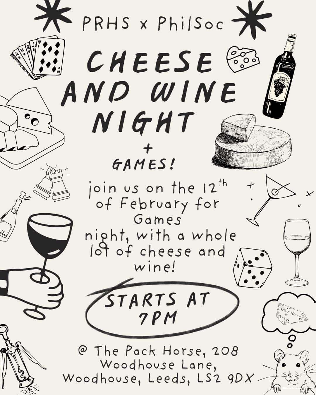 The image for the event named PRHS x PhilSoc Cheese and Wine Night + Games @ The Pack Horse