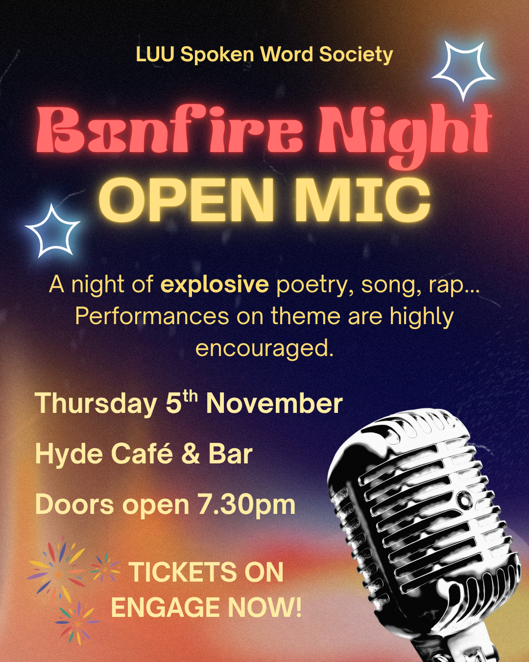 The image for the event named Bonfire Night Open Mic